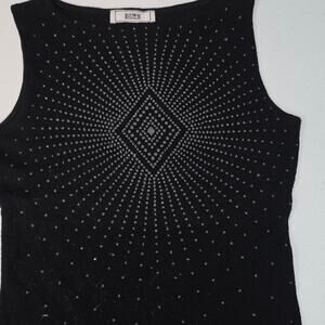 Vintage Y2K OBE Black Rhinestone Sleeveless Top Size S